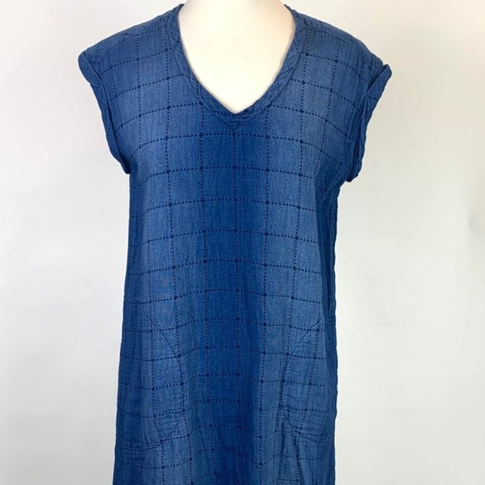 Cloth & Stone Size XS Tunic Frayed Textured Windowpane Denim Sleeveless Dress